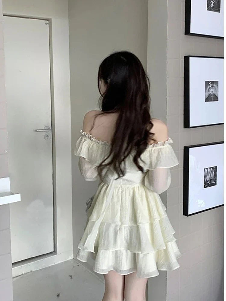 vmtvr Summer Elegant Ruffles Fairy Dress Women Casual Sweet Lolita Party Dress Long Sleeve One Piece Dress Korean Female Fashion