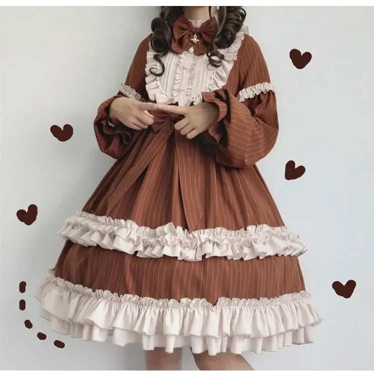 vmtvr  -  Japanese Style Gothic Lolita Dress Vintage Goth Flouncing Lace Trim Maid Cosplay Costume Party Dresses Kawaii Clothes