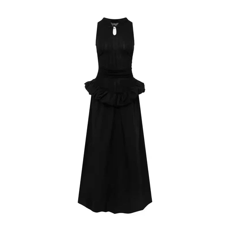 vmtvr  -  Steampunk Black Evening Party Dress Women Cut-out Ruffle Patchwork Sleeveless Maxi Long Tank Dress Gothic Retro Clothes