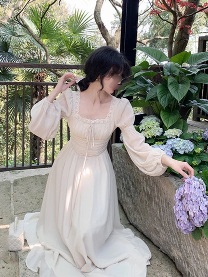 2024 Summer Elegant Fairy Midi Dress Women Causal Long Sleeve Vintage Party Dress Female Ruffles One Piece Dress Korean Chic Y2k