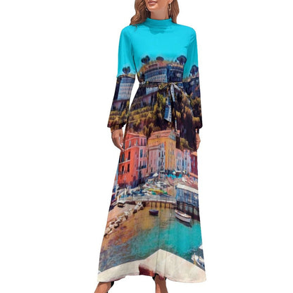 vmtvr - Hawaii Beach Dress Palm Tree Pirnt Sexy Fashion Maxi Dress High Waist Long Sleeve Street Wear Boho Beach Long Dresses