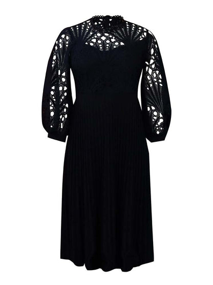 Plus Size Elegant Lace Cutout Midi Dress Sexy Ruched Waistband A-line Evening Dresses Casual Vestidos Mujer Primavera Verano