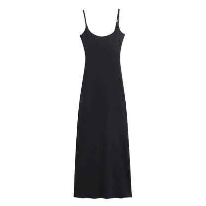 vmtvr 2024 Summer New Women's Fashion, Sexy, Slim Fit, Solid Color Off Back Midi Adjustable Strap Dress