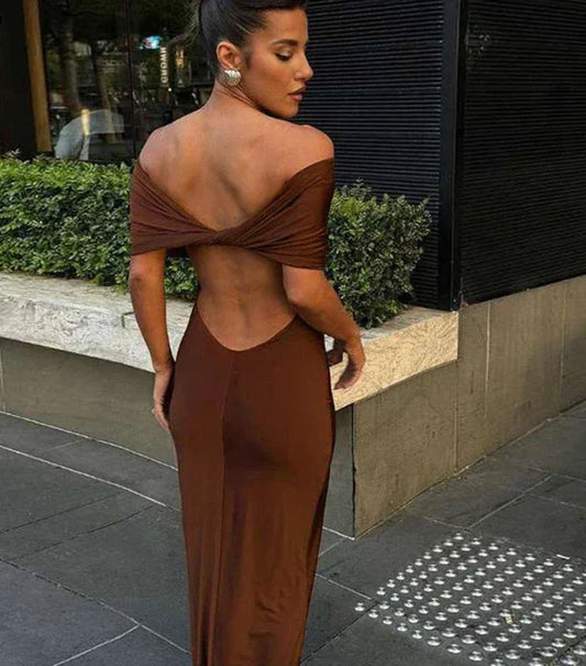 Ruched Elegant Off Shoulder Maxi Dress Club Party Outfits Women Back Split Sexy Backless Bodycon Dresses Vestido