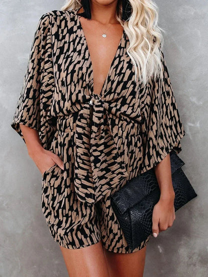 vmtvr 2024 Sexy Leopard Print Bowknot Wide Leg Romper Overalls Women Casual Loose Oversized Summer Female Playsuits Short Jumpsuits