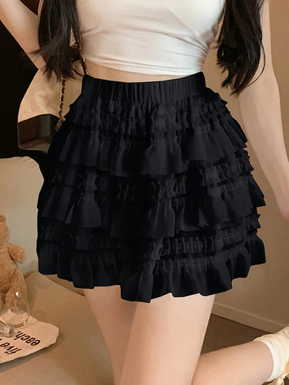 vmtvr Japan White Sweet Cake Mini Skirt Women Elegant Fashion High Waist Sexy Skirts Summer Preppy Style Female Dance Skirt New