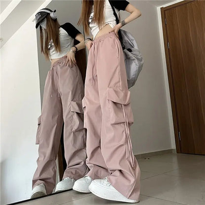 vmtvr Oversized Women Cargo Pants Hip-hop Streetwear Fashion Spring Summer Pockets Elastic High Waist Casual Sports Casual Trousers
