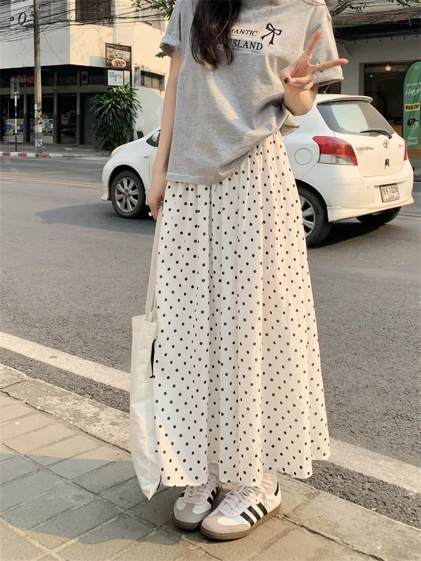 vmtvr A-Line Women Skirts Polka Dots Summer High Waist Loose 2024 Elegant Vintage Casual Vacation All Match Fashion New