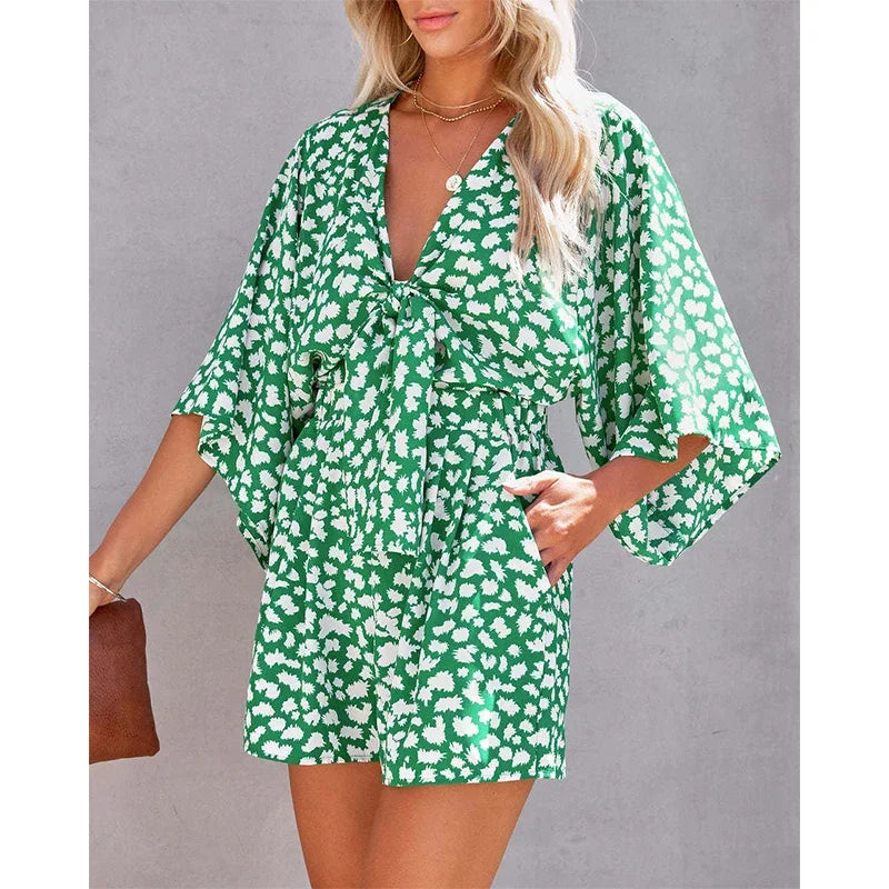vmtvr 2024 Sexy Leopard Print Bowknot Wide Leg Romper Overalls Women Casual Loose Oversized Summer Female Playsuits Short Jumpsuits