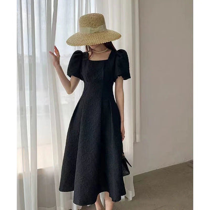 vmtvr Vintage Elegant women Dress Korean casual folds midi Dresses Y2K Female Ball Gown Puff Sleeve A line Dress summer new