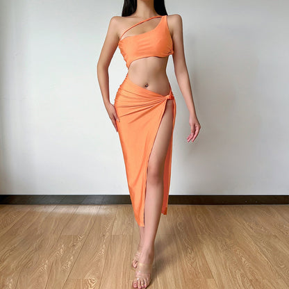 vmtvr - Graduation Gift Back to School Season 2024 One Shoulder Beach Maxi Dress Women Summer Brown Backless Sleeveless Split Elegant Dresses Party