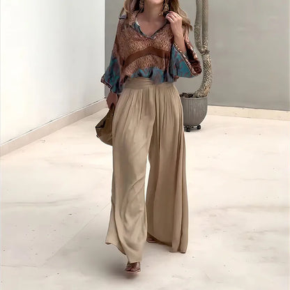 vmtvr Casual Pattern Printed Long Sleeved Suits Women's Fashion Streetwear Wide Leg Pants Outfits Spring Summer Commuter Loose 2pc Set