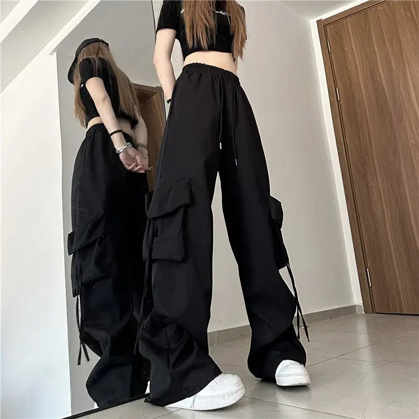 vmtvr Oversized Women Cargo Pants Hip-hop Streetwear Fashion Spring Summer Pockets Elastic High Waist Casual Sports Casual Trousers