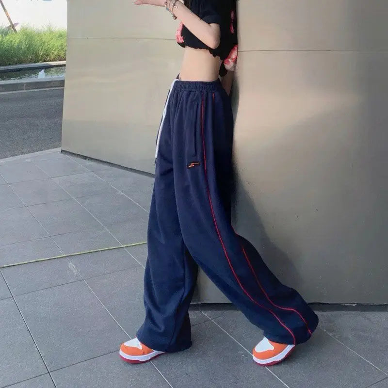 vmtvr Navy Blue Harajuku Woman Oversize Sweatpants Spring Summer Elastic Waist Pocket Streetwear Fashion Joggers Sport Casual Trousers