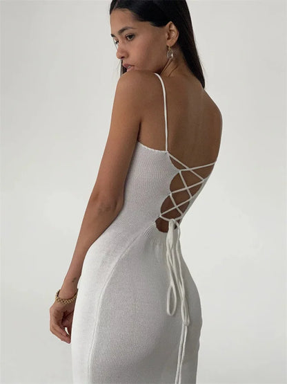 Sexy Backless Bandage Knitted Dress Elegant Outfits for Women Sleeveless Club Party Birthday Slip Dresses Clothes