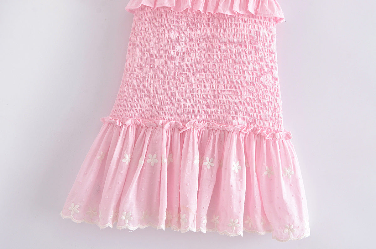 vmtvr High Quality 2023 Summer Pink Short Sleeve Women Ruffled Mini Dress