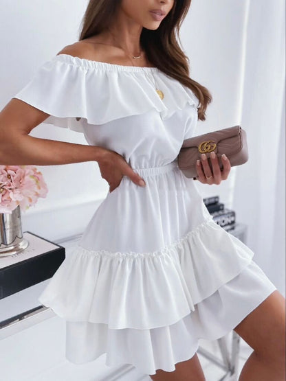 Sexy Spaghetti Strap Ruffle Solid Sleeveless 2023 Summer Women Dresses Loose A Line Mini Holiday Beach Dress Sundress Robe