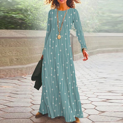 vmtvr  Spring Geometric Print Long Party Dress Women Elegant O Neck Office Maxi Dress Autumn Long Sleeve Hem Boho Lady Dress Mujer