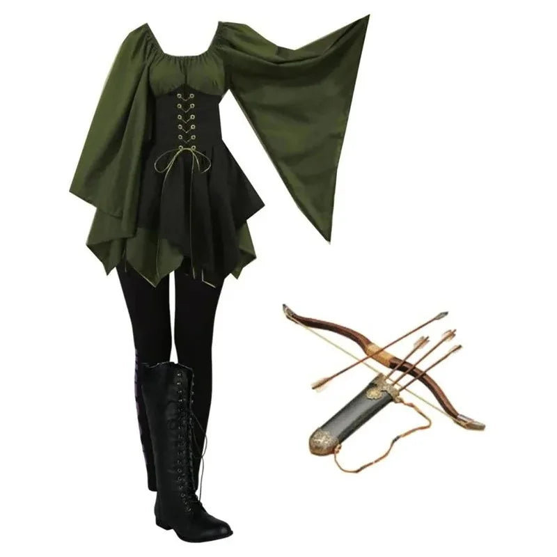 vmtvr  -  Robin Hood costume Archer elf fairy Elven cosplay adult women gown corset mini wood dress miss Halloween outfit for girls