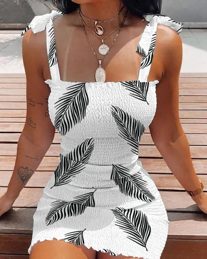 Sexy Women's Bodycon Dress 2023 New Summer Fashion White Sling Strapless Folds Mini Slim Pencil Print Tank Dresses For Women