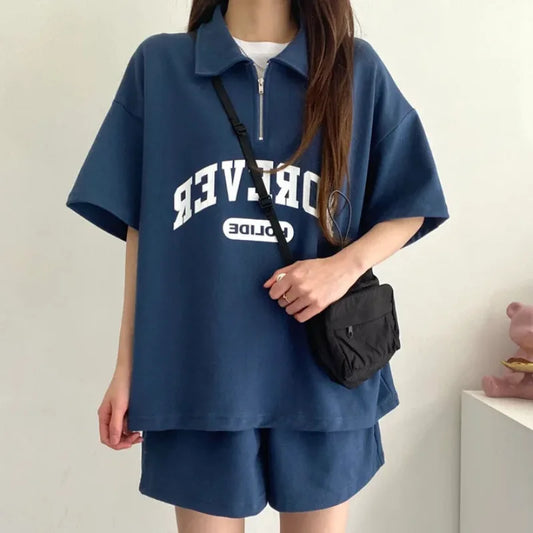 - Oversized Loose Letter Blouses Shorts Sets Female 2 Piece Set Women Outfit Casual Korean Suits Y2k Womens Summer Short Sets