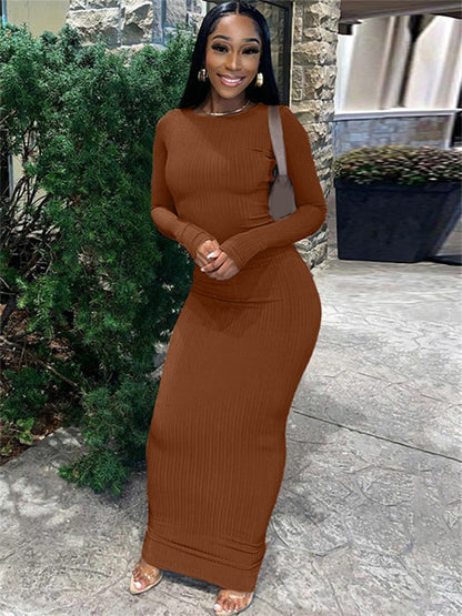 vmtvr - Elegant Sexy Bodycon Maxi Prom Dress Ribbed O Neck Long Sleeves Fall Winter Women Casual Streetwear Birthday Party Dress