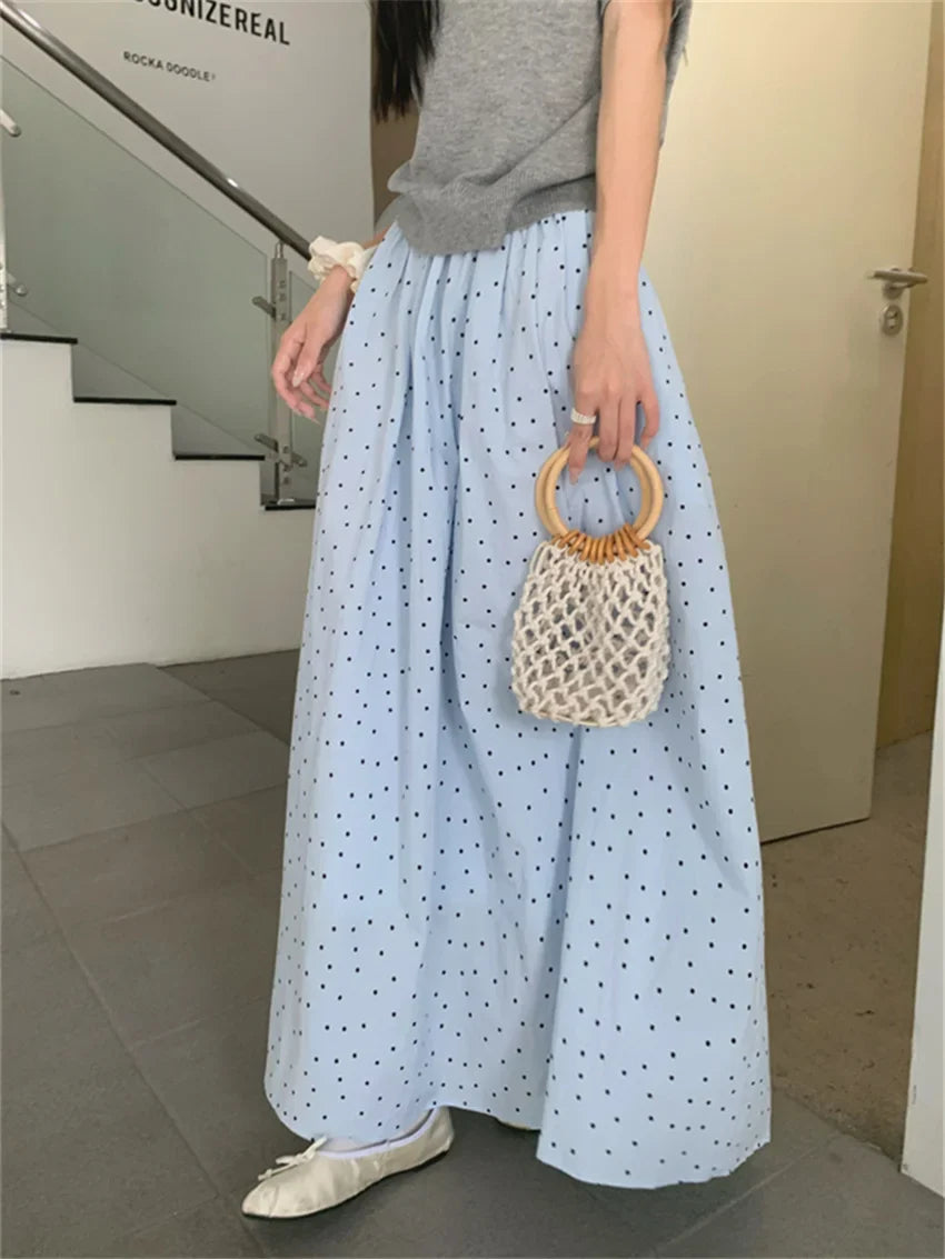 vmtvr Sweet Casual Long Skirts Women Polka Dots Loose Summer 2024 High Waist Knitted Sweaters Tees Gentle Chic New Slim