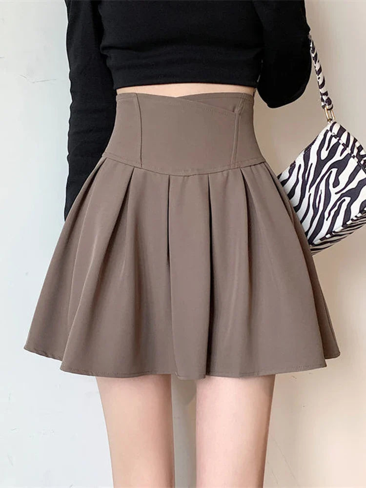 vmtvr Fashion Zipper Women Korean White Skirt Sweet High Waist Pleated A Line Mini Skirts Summer Preppy Style Female Dance Skirt