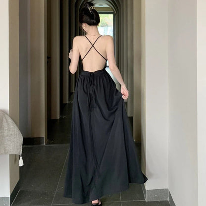 vmtvr Elegant Black Long Bodycon Dress for Women Slim Sleeveless Fashion Backless Solid Party Evening Prom Dresses New Summer