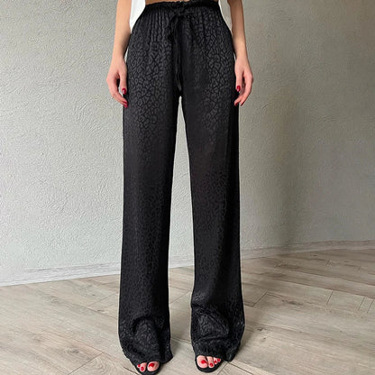 vmtvr Summer New Vintage Pants Women Black Fashion Bandage High Waist Loose Trousers Casual Streetwear Ice Silk Straight Pants Female