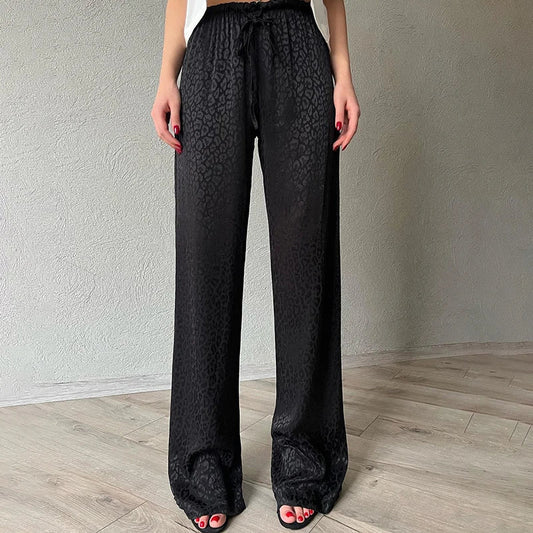 vmtvr Summer New Vintage Pants Women Black Fashion Bandage High Waist Loose Trousers Casual Streetwear Ice Silk Straight Pants Female