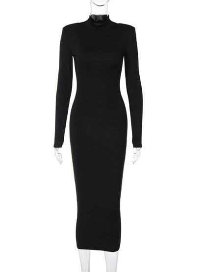 Long Sleeve High Collar Bodycon Midi Dress Women Autumn Winter Sexy Evening Sheath Long Dresses Elegant Party Night Clothes