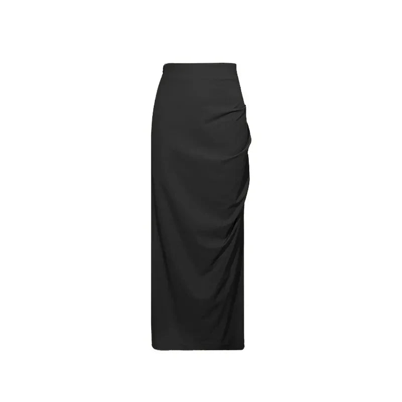 vmtvr High Waist Women Skirts Summer American Style Elegant Folds Ankle Length Skirts Female Casual All Match Split Skirts New