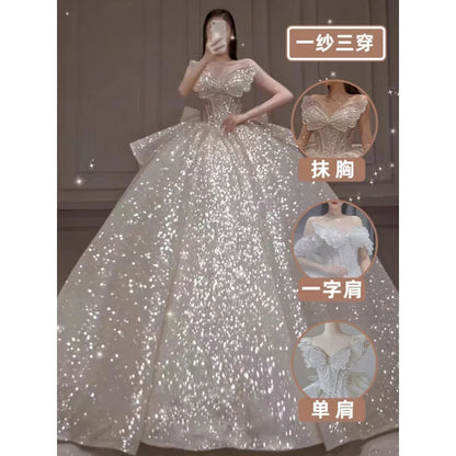 vmtvr  -  Wedding Dress Dinner Gala Party Bridal Robe Gown Off Shoulder Butterfly Fairy Princess Sequin formal occasion Bride Dresses H892