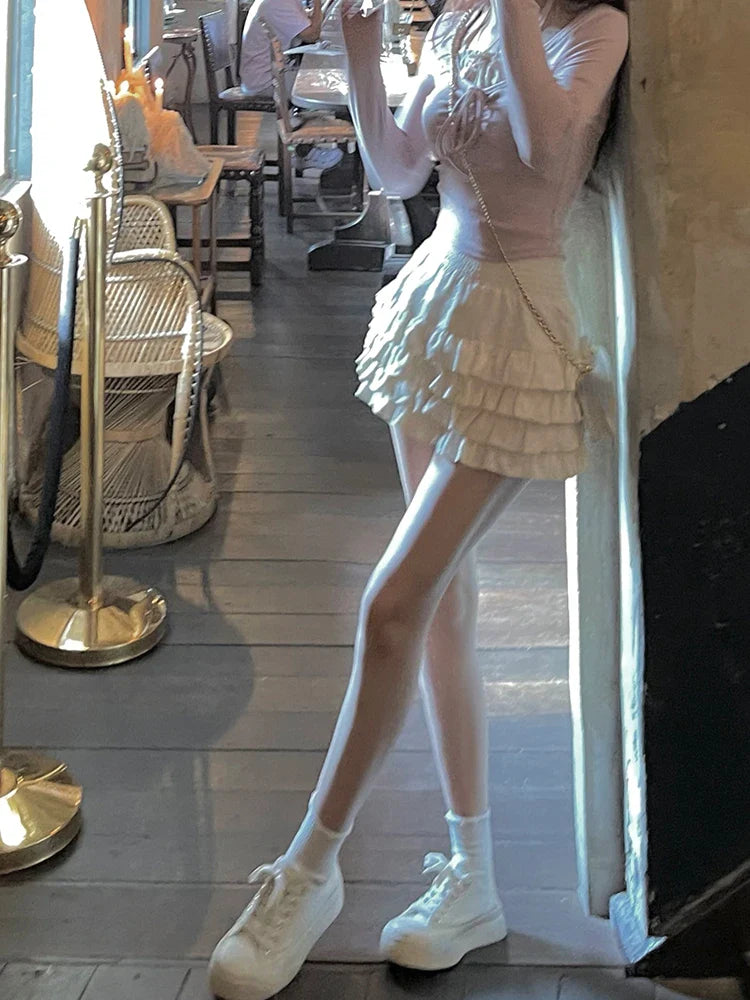 vmtvr Summer Korean Fashion Outfits Elegant French Y2k 2 Piece Dress Set Women Casual Long Sleeve Tops + Bodycon Mini Skrits