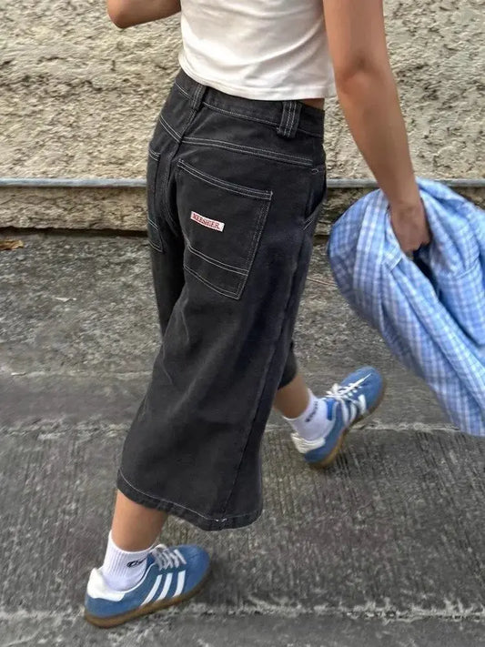 vmtvr Denim Shorts Women Low Waisted Y2k Vintage Oversize Make Old Style Wide Leg Summer Jeans Pants Hip Hop Causal Bottoms