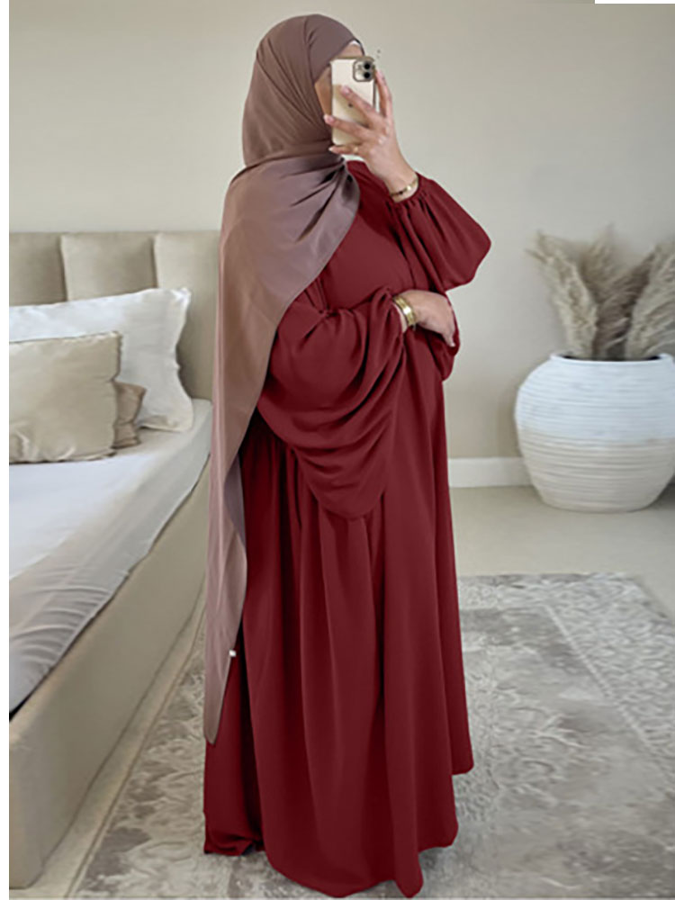 vmtvr Plain Abaya Muslim Long Dress for Women Ramadan Eid Balloon Sleeve Islamic Jilbab African Dresses Dubai Turkish Modesty  Kaftan