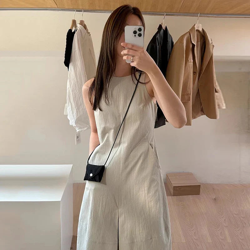 vmtvr  -  Sleeveless Long Dress Elegant Solid Tank Top Backless Dress Party Dress Holiday Wear Summer