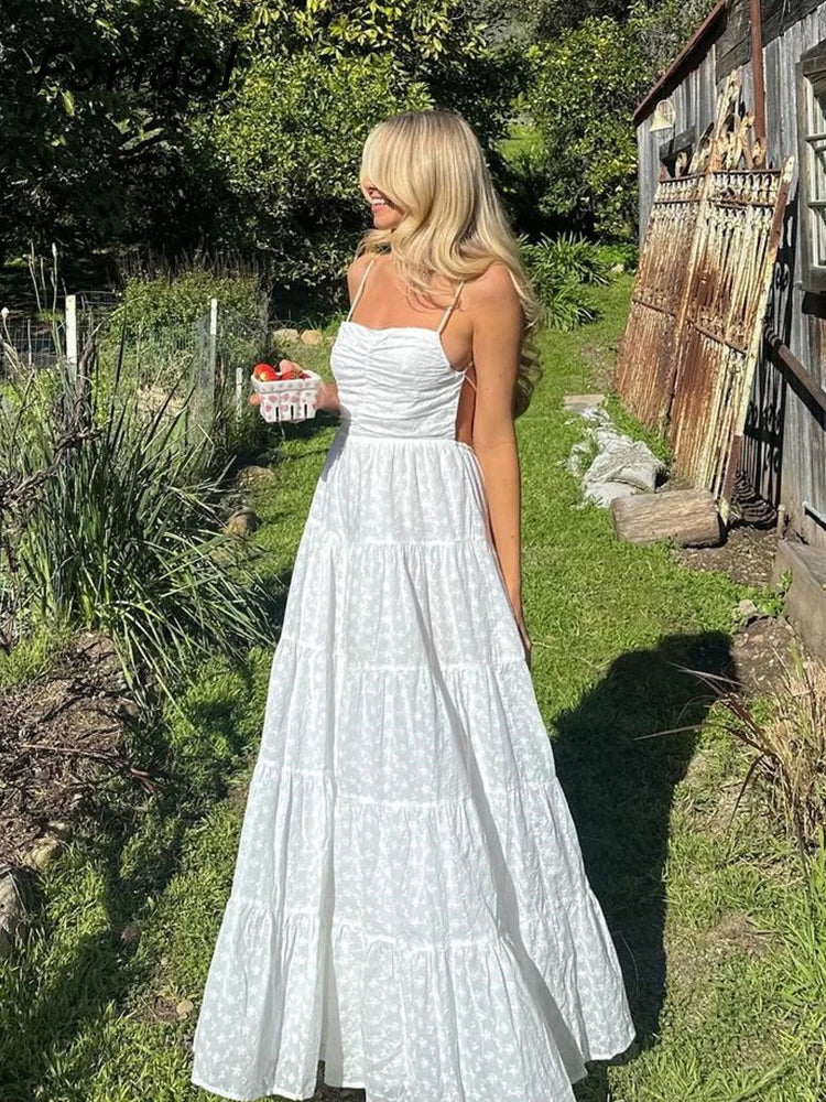 vmtvr  -  Flower Embroidery White Lace Summer Women Dress Tie Up Sexy Backless Beach Maxi Dress Sleeveless Party Long Vestidos