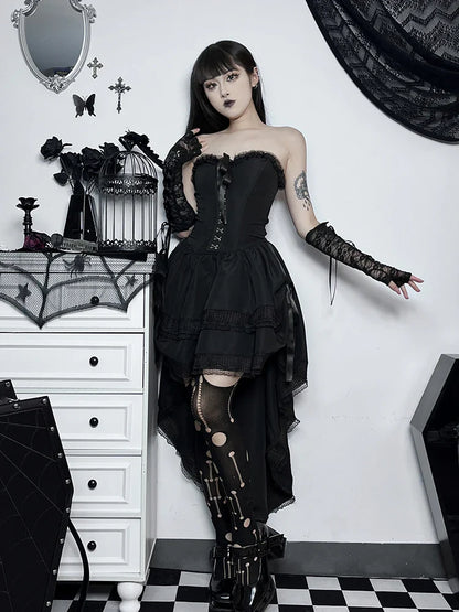 vmtvr  -  Gothic Dark Halloween Black Dress Womem Palace Styel Lace Patchwork High Waist Corset Dress Nightclub Cosplay Partywear