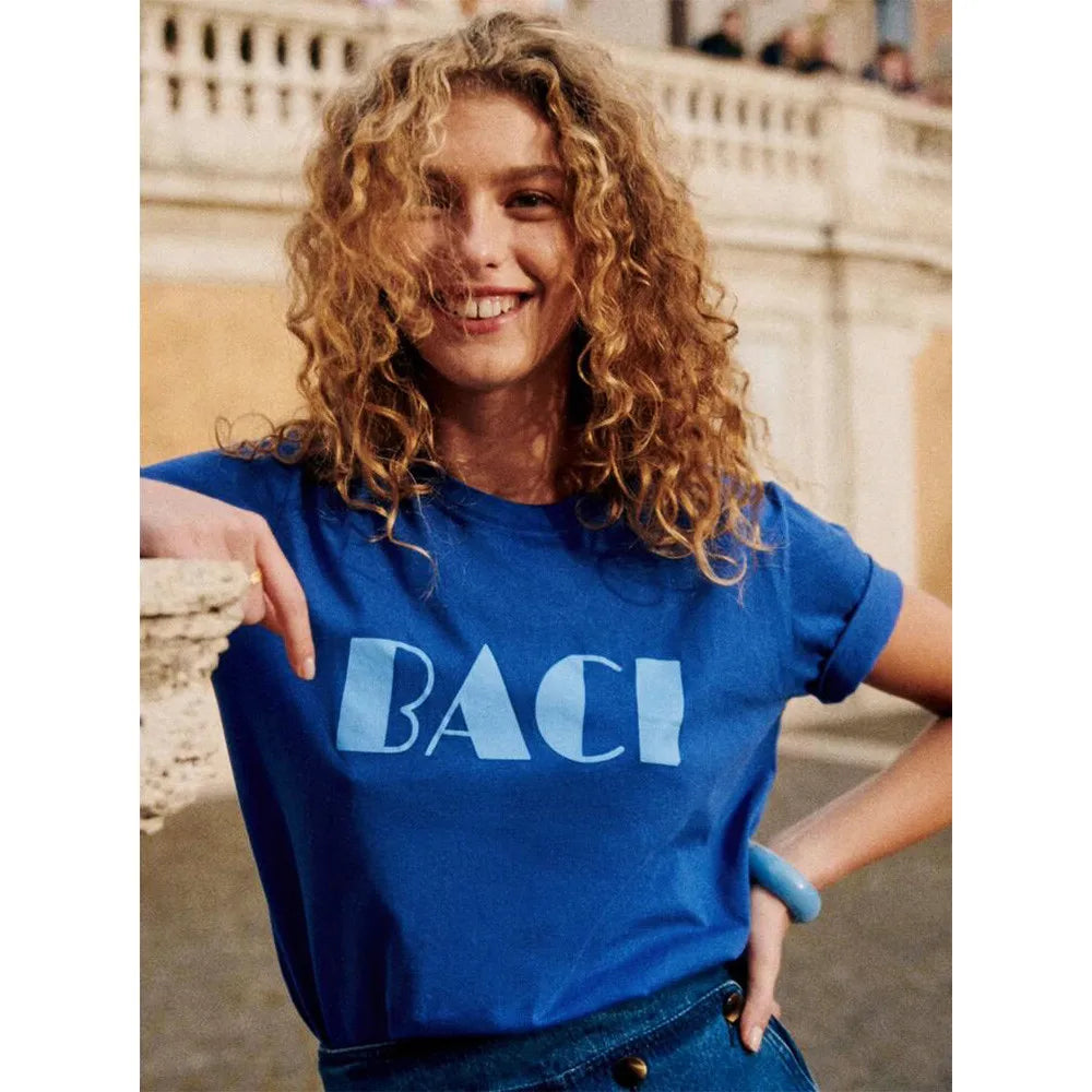 -Retro sports style outfit streetwear 90s fashion BACI French Retro Letters Printing Elegant T Shirts Women Summer Short Sleeve Loose Cotton Casual Tops Ins Fashion Chic Tees