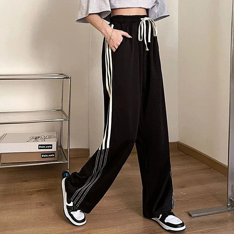 vmtvr Vintage Women High Waist Sweatpants American Style Fashion Striped Loose Wide Leg Pants Summer Female Streetwear Y2K Trousers