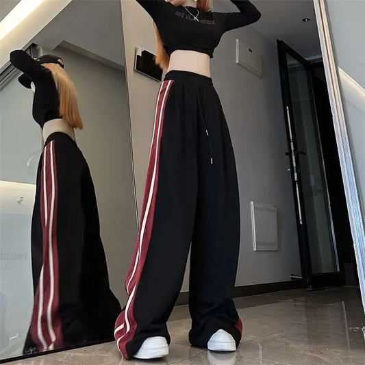 vmtvr Harajuku Versatile Women Striped Sweatpants Spring Summer New Korean High Waist Oversized Fashion Sports Joggers Casual Trousers