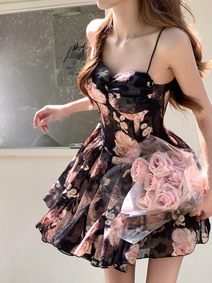 vmtvr - 2023 Summer Korean Fashion Elegant Sweet Floral Dress Female V Neck Y2k Short Party Dress Bodycon Lolita Sexy Mini Dress Beach