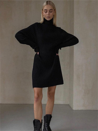 vmtvr - Autumn Knit Loose Turtleneck Maxi Dress Women Ribbed High Waist Fashion Elegant Dress Knitwear Long Sleeve Female Dress