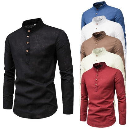 jiaabc Men's solid color casual slim fitting standing collar long sleeved business shirt shirt