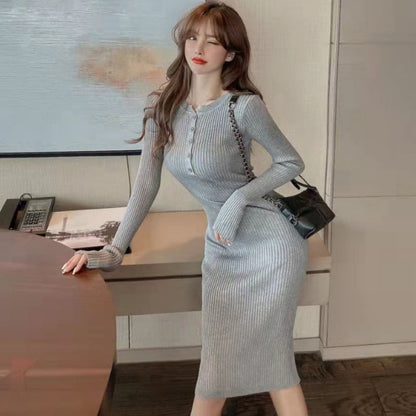 vmtvr - Black Sexy Female Knit Dress Winter Autumn Wrap Midi Green Bodycon 2023 Fashion Sweater Dresses Woman Vintage Korean Mini Short