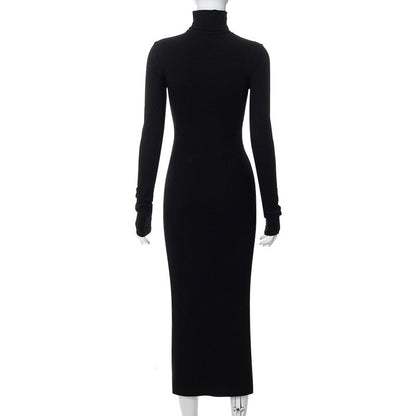 Long Sleeve Knitted High Collar Bodycon Maxi Dress Women 2022 Autumn Winter Elegant Party Evening Sexy Night Office Long Dresses