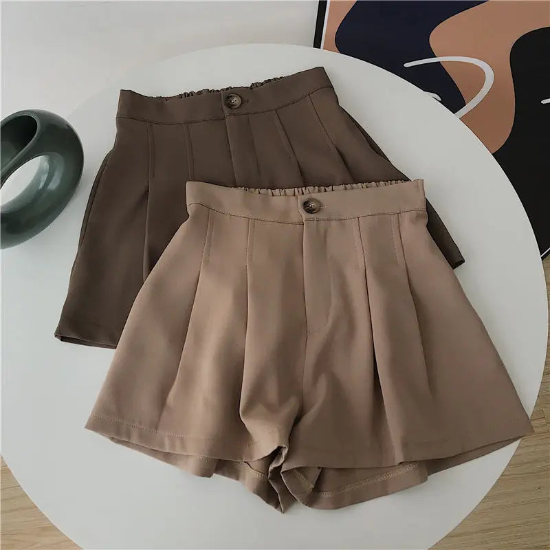 vmtvr Summer Women Pleated Shorts Fashion Korean High Waist Wide Leg Pants All Match Female Button Loose Casual Shorts New