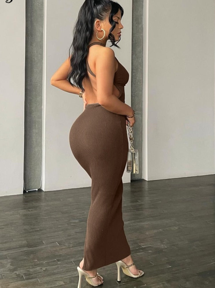 vmtvr Ribbed Solid Hollow Out Backless Sleeveless Sexy Slit Mini Dress Bodycon 2023 Summer Women Outfits Elegant Party Y2K